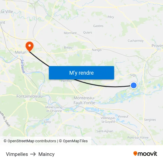 Vimpelles to Maincy map
