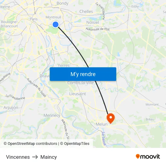 Vincennes to Maincy map