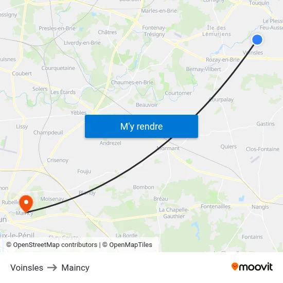 Voinsles to Maincy map