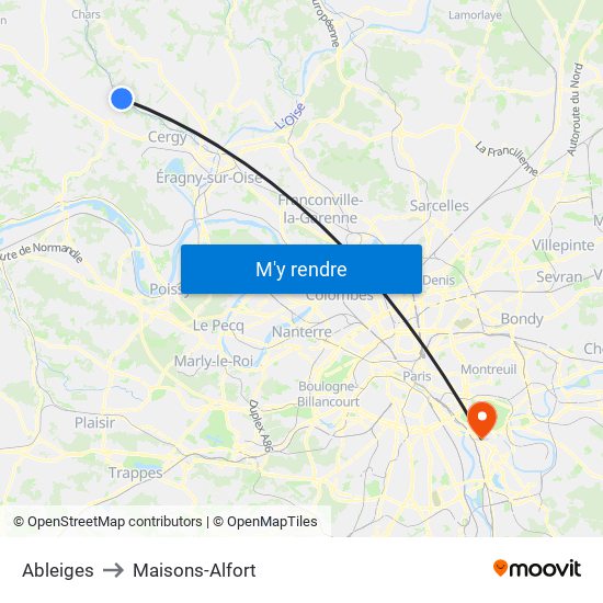 Ableiges to Maisons-Alfort map