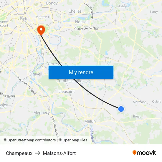 Champeaux to Maisons-Alfort map