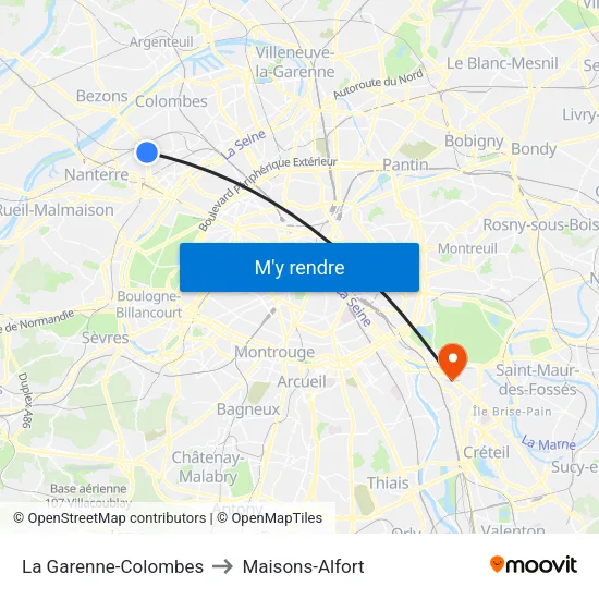 La Garenne-Colombes to Maisons-Alfort map