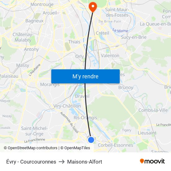 Évry - Courcouronnes to Maisons-Alfort map