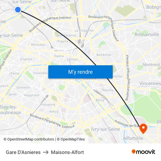 Gare D'Asnieres to Maisons-Alfort map