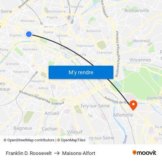 Franklin D. Roosevelt to Maisons-Alfort map