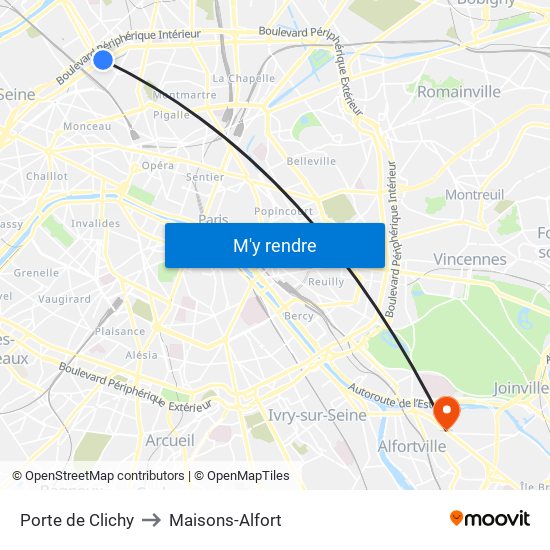 Porte de Clichy to Maisons-Alfort map