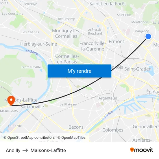 Andilly to Maisons-Laffitte map