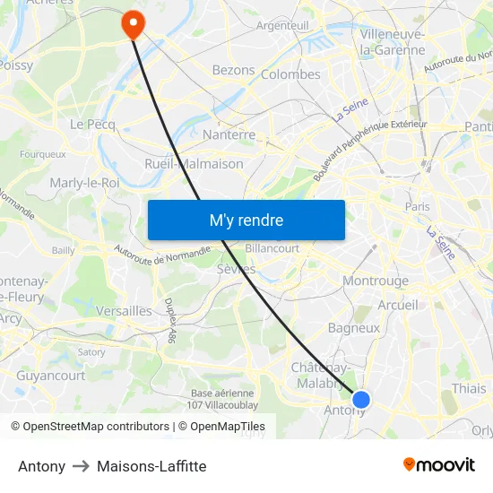 Antony to Maisons-Laffitte map
