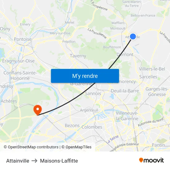 Attainville to Maisons-Laffitte map