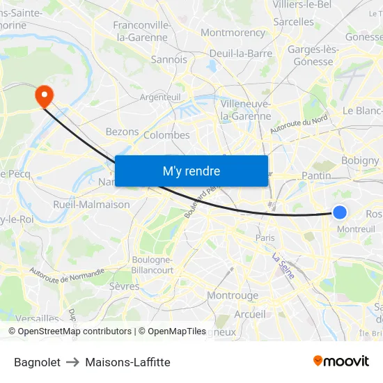 Bagnolet to Maisons-Laffitte map