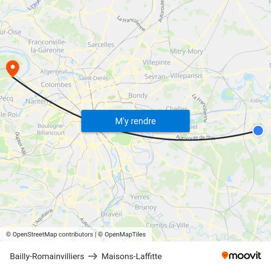 Bailly-Romainvilliers to Maisons-Laffitte map