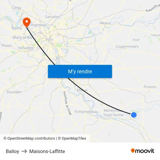 Balloy to Maisons-Laffitte map