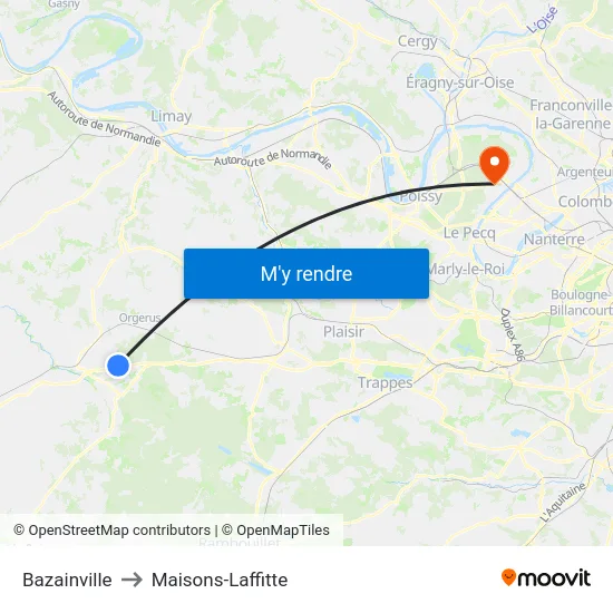 Bazainville to Maisons-Laffitte map