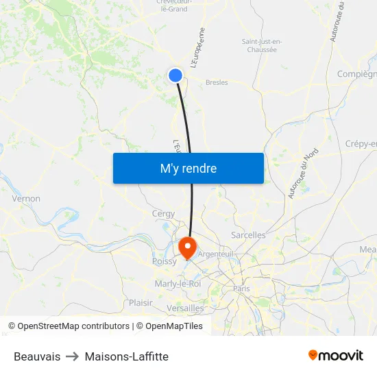 Beauvais to Maisons-Laffitte map