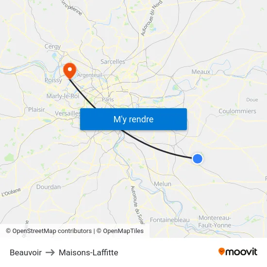 Beauvoir to Maisons-Laffitte map