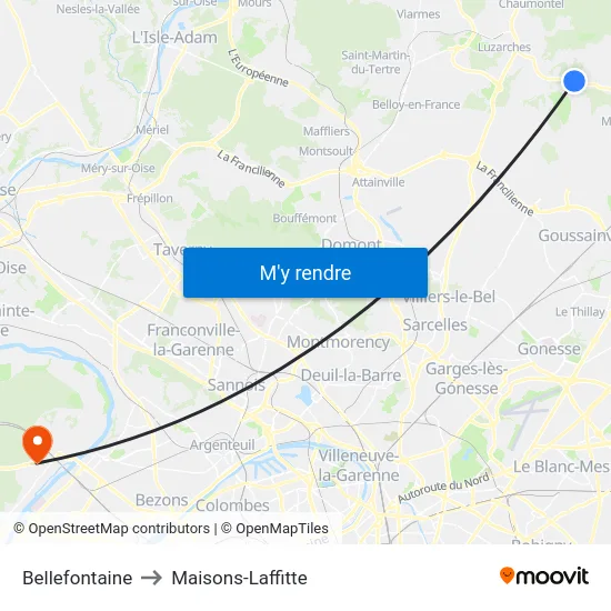 Bellefontaine to Maisons-Laffitte map
