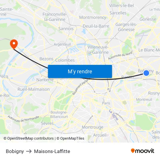 Bobigny to Maisons-Laffitte map