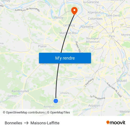 Bonnelles to Maisons-Laffitte map