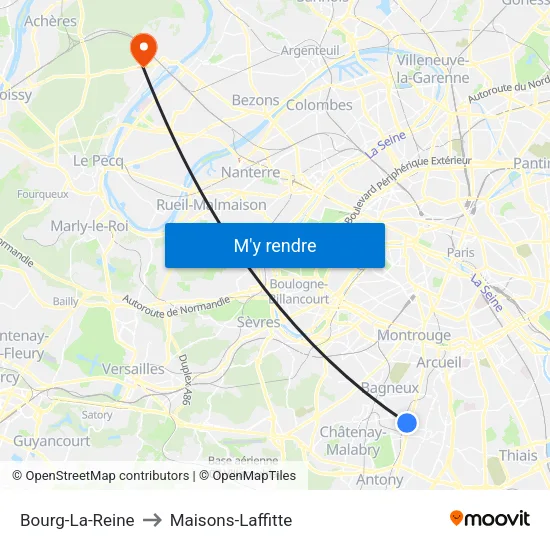 Bourg-La-Reine to Maisons-Laffitte map