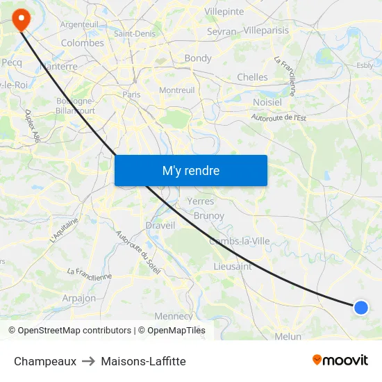 Champeaux to Maisons-Laffitte map
