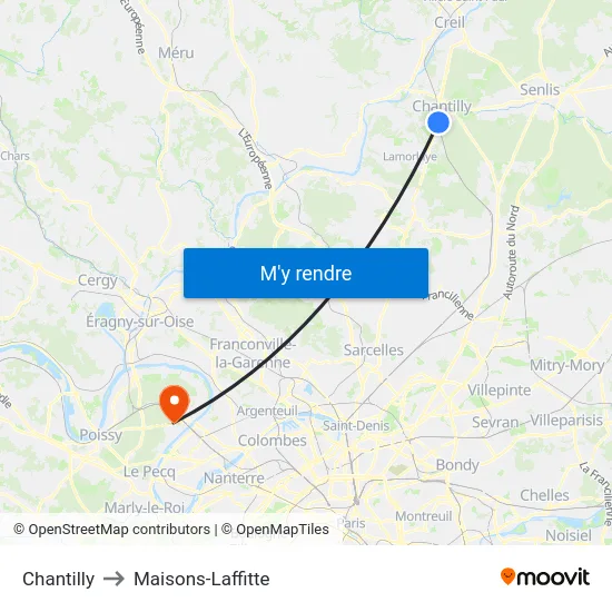 Chantilly to Maisons-Laffitte map