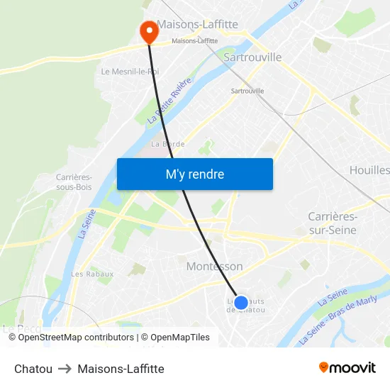Chatou to Maisons-Laffitte map