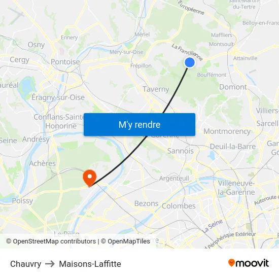 Chauvry to Maisons-Laffitte map