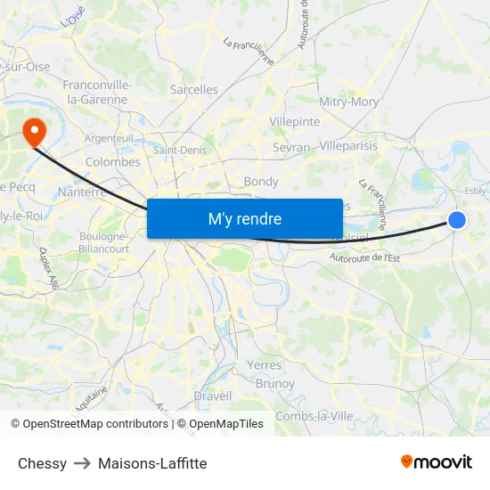 Chessy to Maisons-Laffitte map