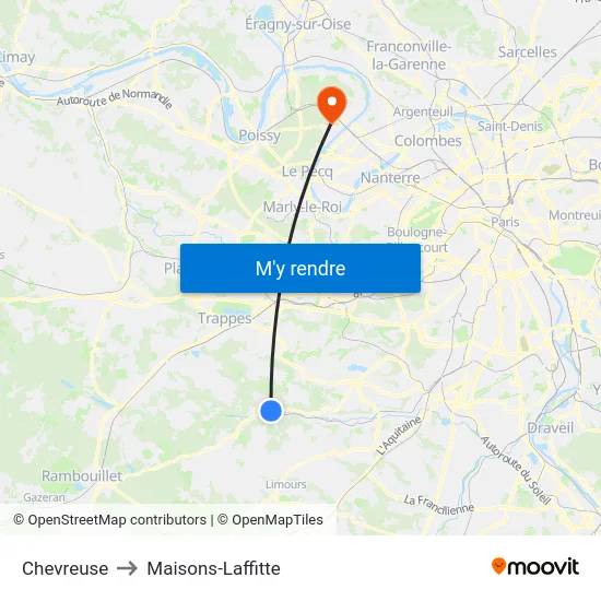 Chevreuse to Maisons-Laffitte map