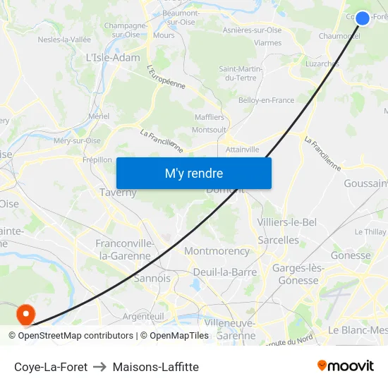 Coye-La-Foret to Maisons-Laffitte map