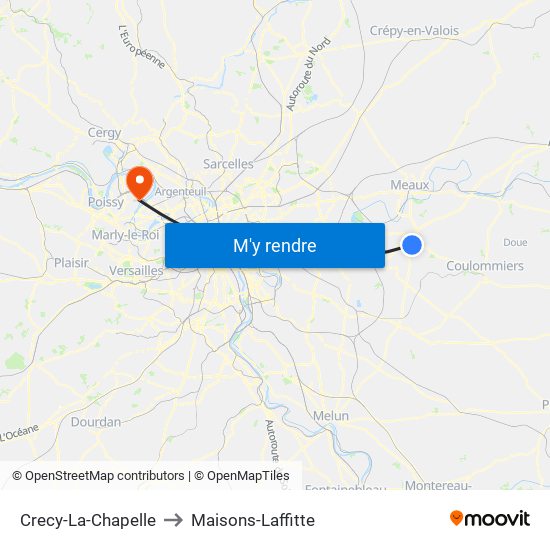 Crecy-La-Chapelle to Maisons-Laffitte map