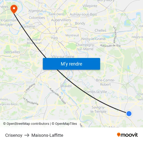 Crisenoy to Maisons-Laffitte map