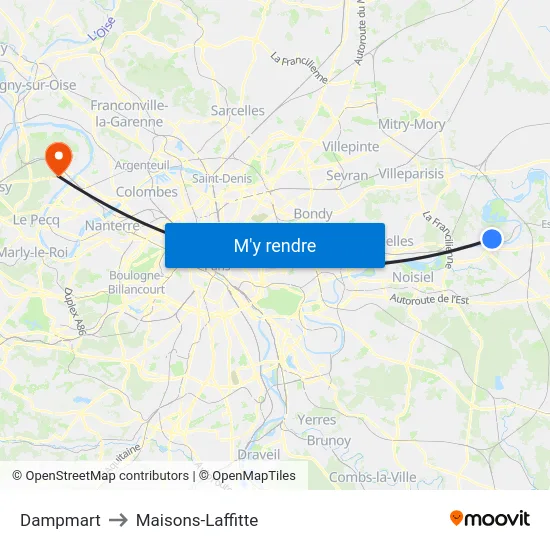Dampmart to Maisons-Laffitte map