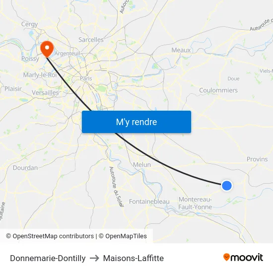 Donnemarie-Dontilly to Maisons-Laffitte map