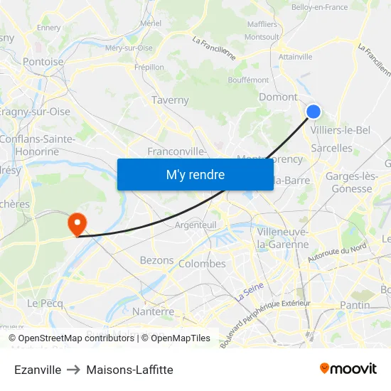 Ezanville to Maisons-Laffitte map
