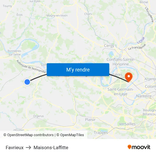 Favrieux to Maisons-Laffitte map