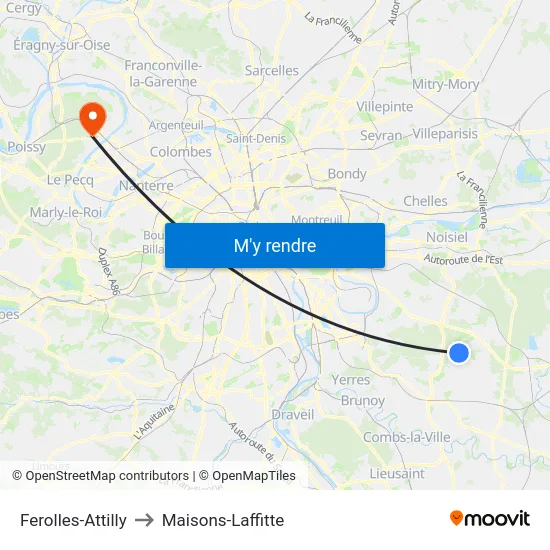 Ferolles-Attilly to Maisons-Laffitte map