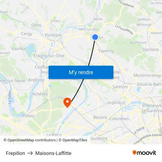 Frepillon to Maisons-Laffitte map