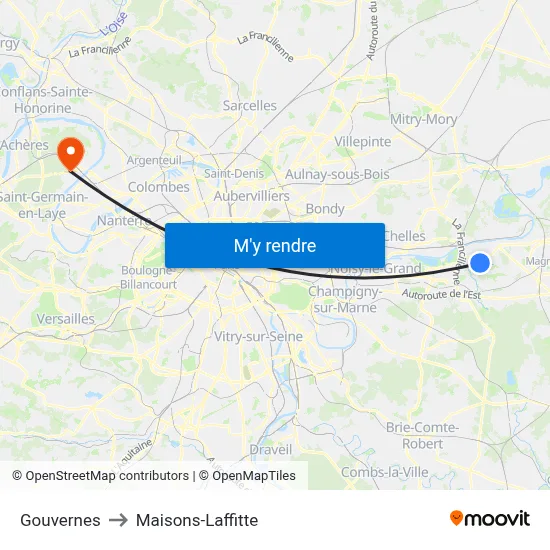 Gouvernes to Maisons-Laffitte map