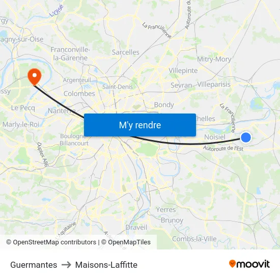 Guermantes to Maisons-Laffitte map