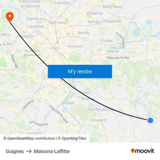 Guignes to Maisons-Laffitte map