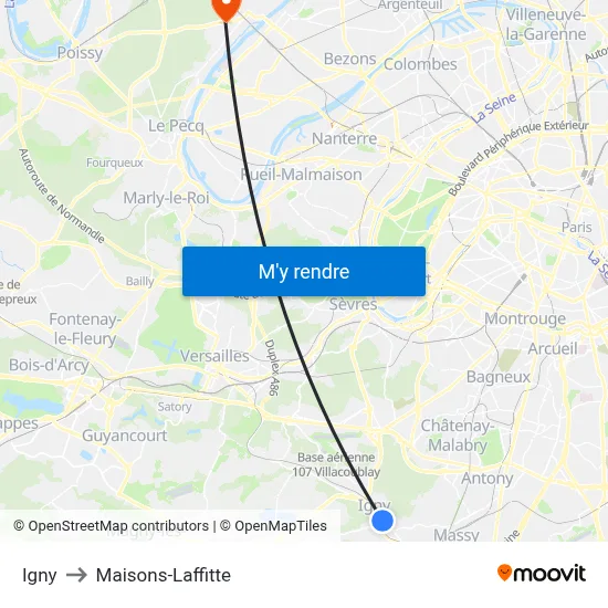 Igny to Maisons-Laffitte map