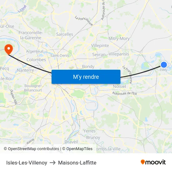 Isles-Les-Villenoy to Maisons-Laffitte map