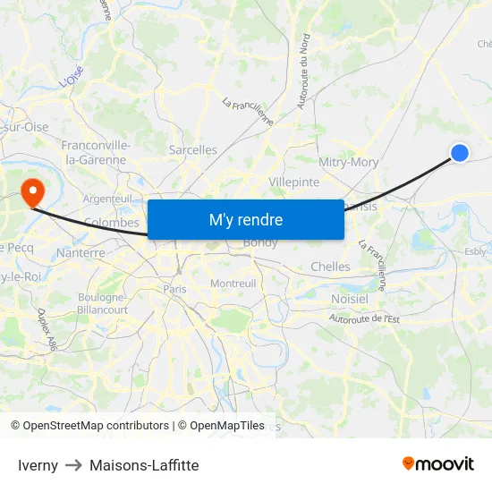 Iverny to Maisons-Laffitte map