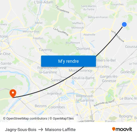 Jagny-Sous-Bois to Maisons-Laffitte map