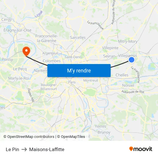 Le Pin to Maisons-Laffitte map