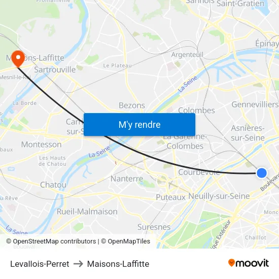 Levallois-Perret to Maisons-Laffitte map