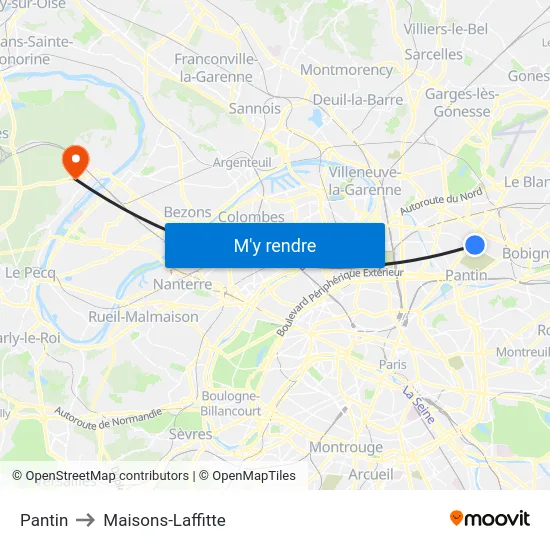 Pantin to Maisons-Laffitte map