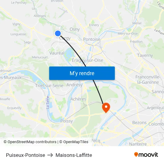 Puiseux-Pontoise to Maisons-Laffitte map