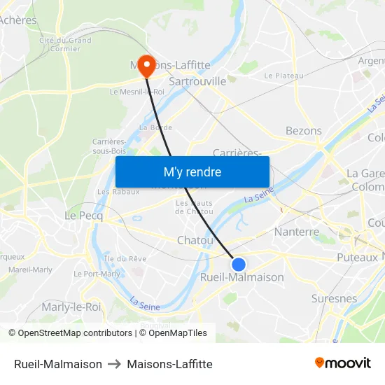 Rueil-Malmaison to Maisons-Laffitte map